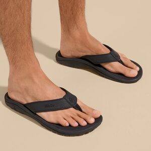 olukai men's Ohana beach sandals-black/dk shadow
